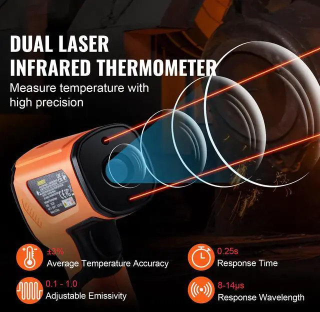 Alt view image 2 of 7 - Infrared Thermometer, -40~2732°F Dual Laser Temperature Gun Non-Contact, Handheld IR Heat Temperature Gun with Adjustable Emissivity for Metal Smelting/Cooking/Pizza Oven/Engine(Not for Human)