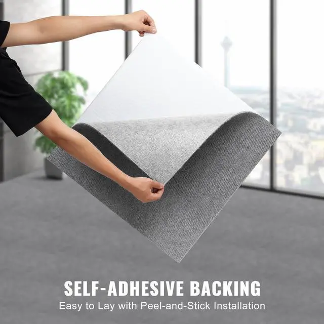 Alt view image 4 of 7 - Carpet Tiles Peel and Stick, 24 x 24 Squares Self Adhesive Carpet Floor Tile, Soft Padded Carpet Tiles, Easy Install DIY for Bedroom Living Room Indoor Outdoor (9Tiles, Light Gray)