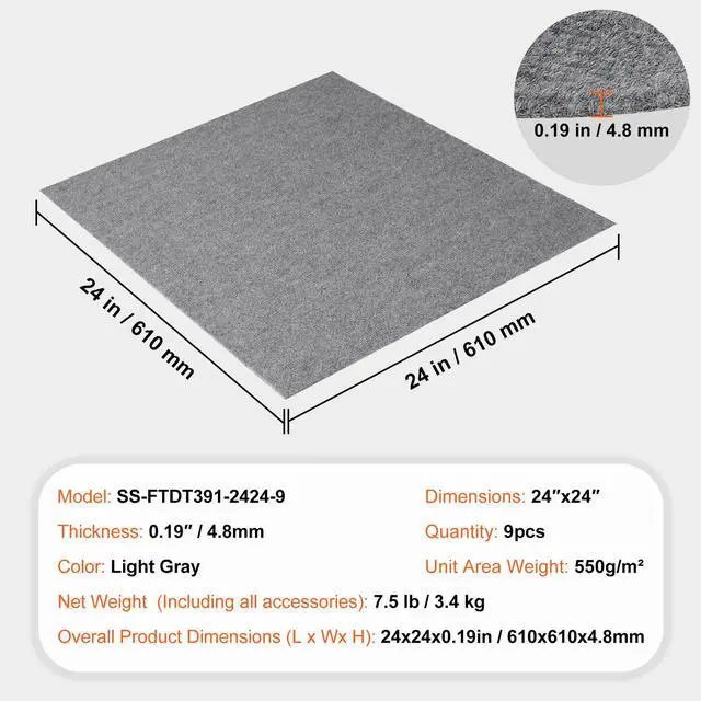 Alt view image 7 of 7 - Carpet Tiles Peel and Stick, 24 x 24 Squares Self Adhesive Carpet Floor Tile, Soft Padded Carpet Tiles, Easy Install DIY for Bedroom Living Room Indoor Outdoor (9Tiles, Light Gray)