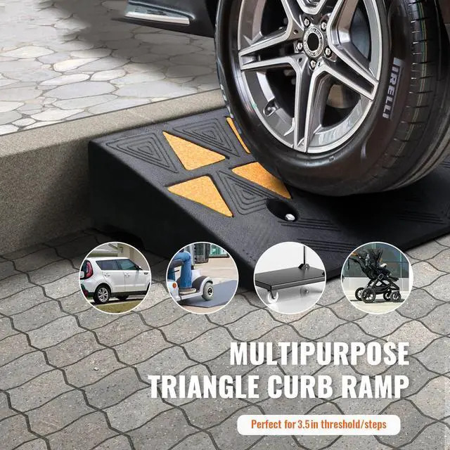 Alt view image 2 of 7 - Rubber Curb Ramp 3.5" Rise Height Sidewalk Curb Ramp, 10" Width 39.4" Length Driveway Ramp for Curb, 15T Heavy Duty Rubber Ramp for Forklifts, Trucks, Buses, Cars, Wheelchairs, Bikes