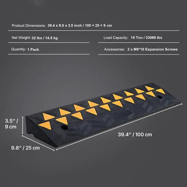 Alt view image 7 of 7 - Rubber Curb Ramp 3.5" Rise Height Sidewalk Curb Ramp, 10" Width 39.4" Length Driveway Ramp for Curb, 15T Heavy Duty Rubber Ramp for Forklifts, Trucks, Buses, Cars, Wheelchairs, Bikes