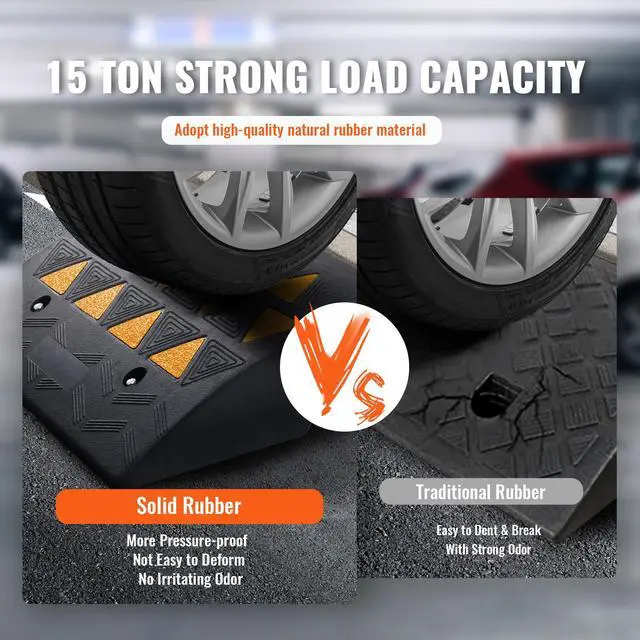 Alt view image 3 of 7 - Rubber Curb Ramp 2 Pack, 6" Rise Height Heavy-Duty 33069 lbs/15 T Capacity Threshold Ramps, Driveway Ramps with Stable Grid Structure for Cars, Wheelchairs, Bikes, Motorcycles