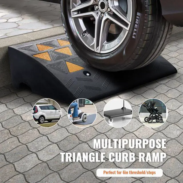 Alt view image 2 of 7 - Rubber Curb Ramp 2 Pack, 6" Rise Height Heavy-Duty 33069 lbs/15 T Capacity Threshold Ramps, Driveway Ramps with Stable Grid Structure for Cars, Wheelchairs, Bikes, Motorcycles