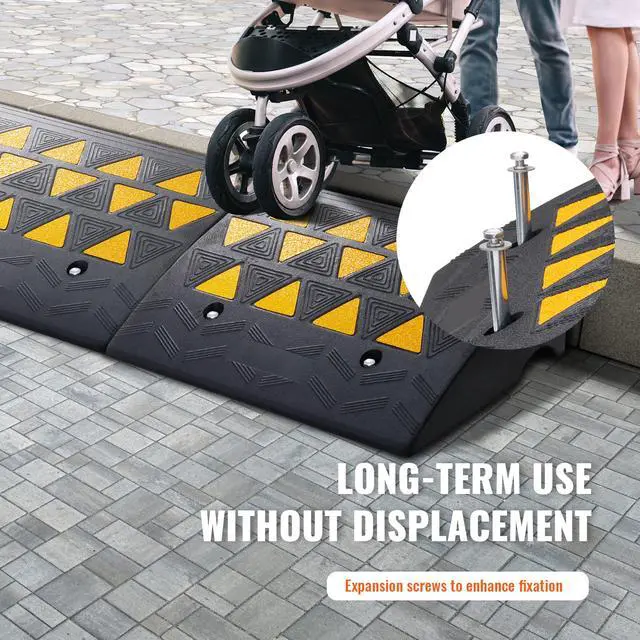 Alt view image 6 of 7 - Rubber Curb Ramp 2 Pack, 6" Rise Height Heavy-Duty 33069 lbs/15 T Capacity Threshold Ramps, Driveway Ramps with Stable Grid Structure for Cars, Wheelchairs, Bikes, Motorcycles