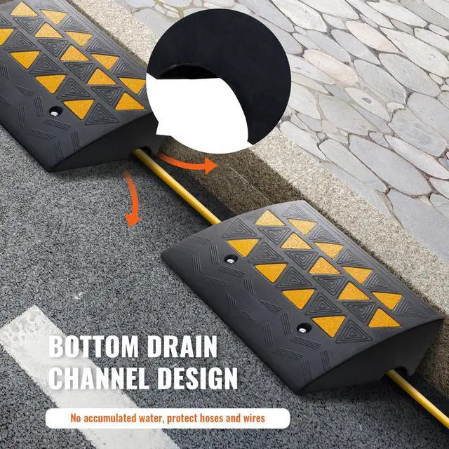 Alt view image 5 of 7 - Rubber Curb Ramp 2 Pack, 6" Rise Height Heavy-Duty 33069 lbs/15 T Capacity Threshold Ramps, Driveway Ramps with Stable Grid Structure for Cars, Wheelchairs, Bikes, Motorcycles
