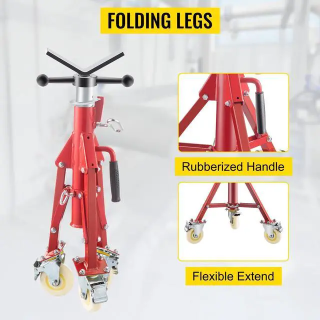 Alt view image 5 of 7 - Pipe Stand, Pipe Jack Stand, V Head Pipe Stand Adjustable Height 28-52 Inch, Pipe Jack Stands with Casters 882 LB, Folding Portable Pipe Stands 1/8 to 12 Inch Pipe Supporting, Steel Jack Stand