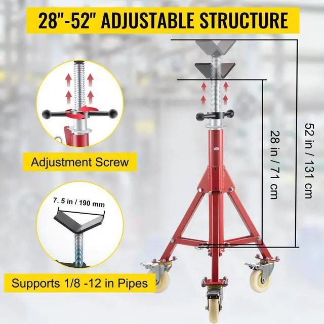 Alt view image 2 of 7 - Pipe Stand, Pipe Jack Stand, V Head Pipe Stand Adjustable Height 28-52 Inch, Pipe Jack Stands with Casters 882 LB, Folding Portable Pipe Stands 1/8 to 12 Inch Pipe Supporting, Steel Jack Stand