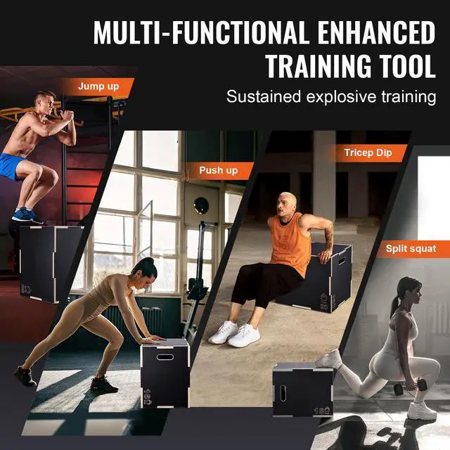 Alt view image 5 of 7 - 3 in 1 Plyometric Jump Box, 24/20/16 Inch Wooden Plyo Box, Platform & Jumping Agility Box, Anti-Slip Fitness Exercise Step Up Box for Home Gym Training, Conditioning Strength Training, Black
