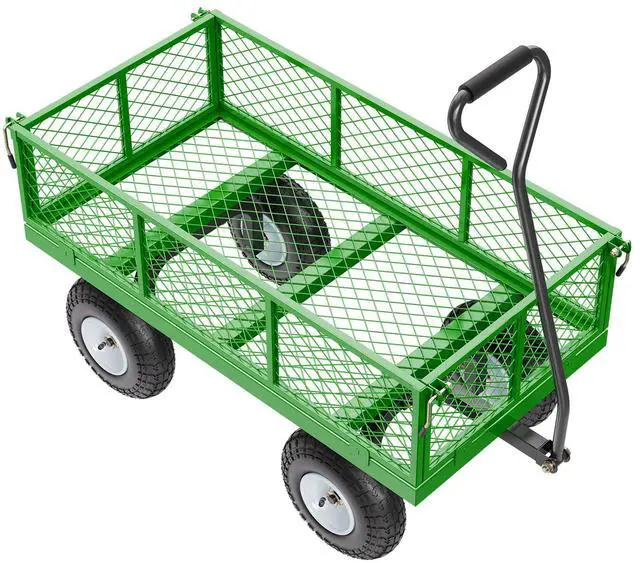 Main image of 900 Lbs Steel Garden Cart on Wheels, Heavy Duty Pullable Garden Wagon Yard Cart, Outdoor Metal Utility Wagon with 10" Tires and Mesh Removable Sides(Convert to Flatbed), and 180°Rotating Handle