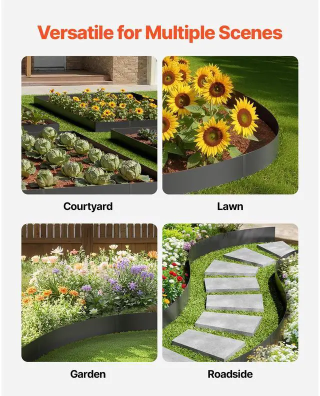 Alt view image 6 of 7 - Steel Landscape Edging, 6 Packs 40 x 8 in Rust-Resistant Metal Landscape Edging, Bendable Garden Edging Border, Heavy Duty Lawn Edging, Easy-to-Install, Flower Bed Yard Pathway Divider Black