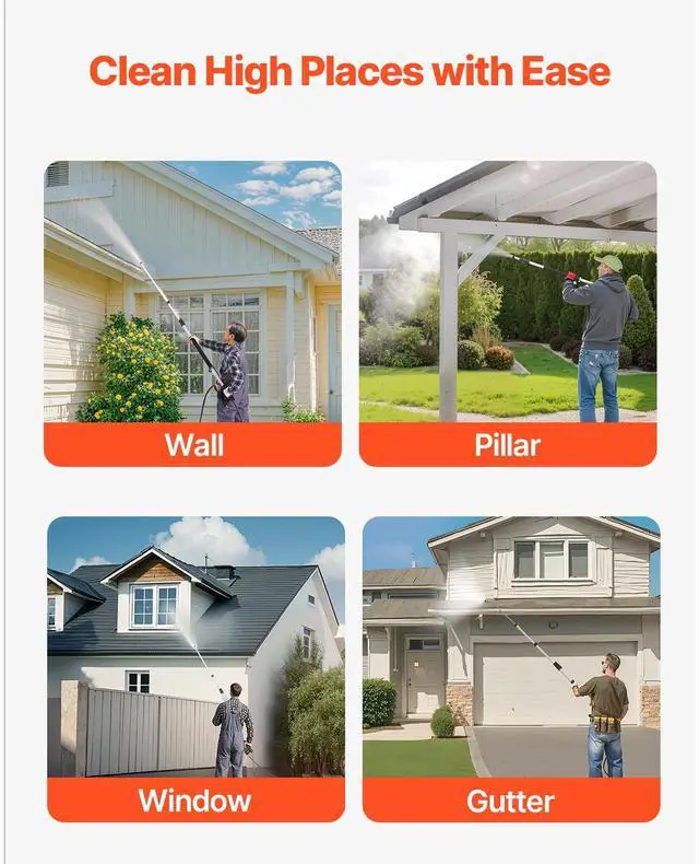 Alt view image 6 of 7 - VEVOR Pressure Washer Telescoping Wand 18 ft Brush Head Included Telescopic Spray Wand
