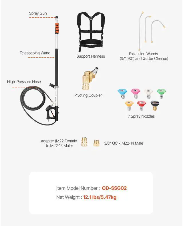 Alt view image 7 of 7 - VEVOR Pressure Washer Telescoping Wand 21 ft 4000 psi Telescopic Spray Wand 7 Nozzles