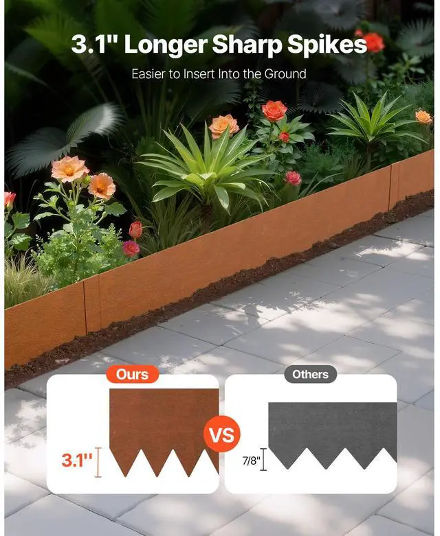 Alt view image 2 of 7 - Steel Landscape Edging, 6 Packs 40 x 8 in Weather-Resistant & Pre-Rust Metal Landscape Edging, Bendable Garden Edging Border, Lawn Edging for Flower Bed Yard Pathway Divider