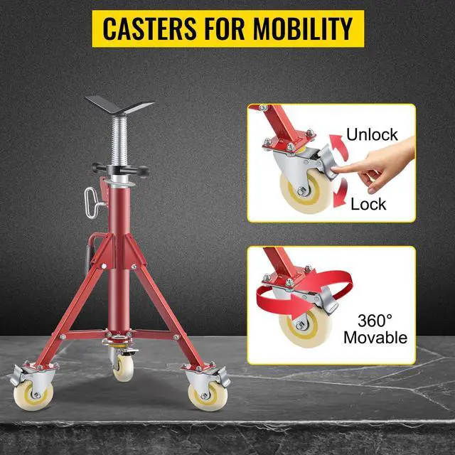 Alt view image 4 of 7 - Pipe Stand, Pipe Jack Stand, V Head Pipe Stand Adjustable Height 28-52 Inch, Pipe Jack Stands with Casters 882 LB, Folding Portable Pipe Stands 1/8 to 12 Inch Pipe Supporting, Steel Jack Stand