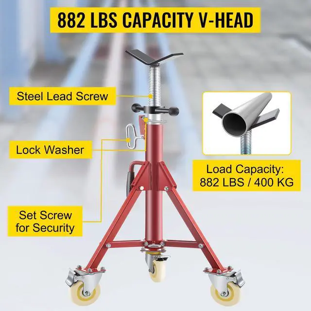 Alt view image 3 of 7 - Pipe Stand, Pipe Jack Stand, V Head Pipe Stand Adjustable Height 28-52 Inch, Pipe Jack Stands with Casters 882 LB, Folding Portable Pipe Stands 1/8 to 12 Inch Pipe Supporting, Steel Jack Stand