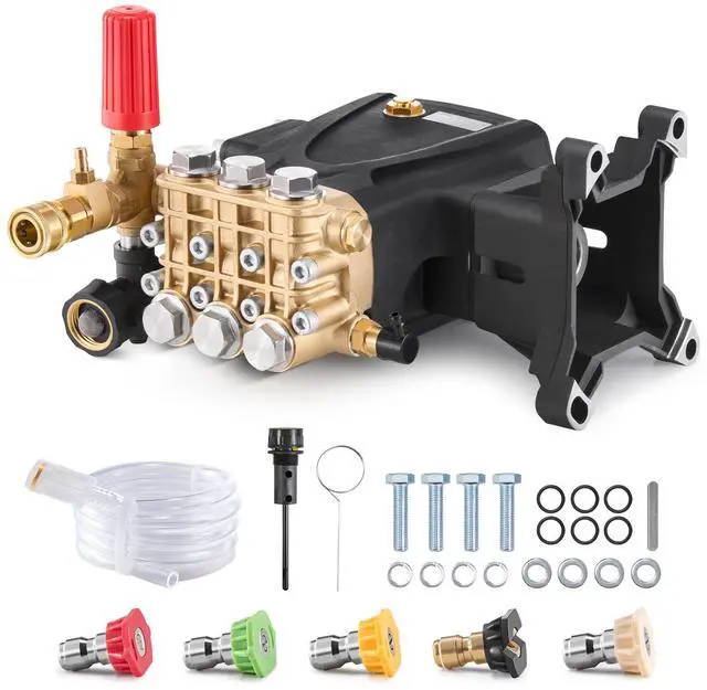 Main image of Pressure Washer Pump, 1" Shaft Horizontal Triplex Plunger, 4200 PSI, 4.2GPM, Replacement Power Washer Pumps Kit with 5 Nozzles, Compatible with Simpson MorFlex 40224, 40225, 40226, Santoprene