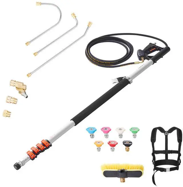 Main image of Pressure Washer Telescoping Wand, 24 ft, 4000 psi, Telescopic Spray Wand with Power Washer Extension Wands, Gutter Cleaner, Brush Head, Pivoting Coupler, 7 Spray Nozzles and Support Harness