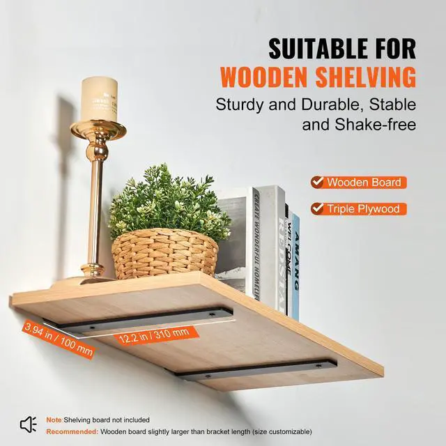 Alt view image 3 of 7 - VEVOR Shelf Bracket, 12L x 4W x 1.6H 6 Pcs, Heavy Duty Floating Shelf Brackets, Brackets for Shelves, 5mm Thick Matte Black L Shelf Bracket,Steel Shelving Brackets with 160 lbs Load Capacity