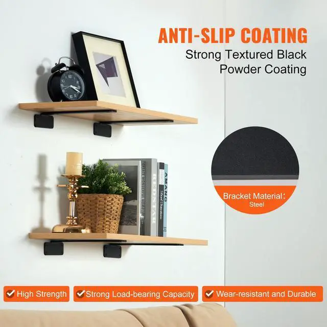 Alt view image 4 of 7 - VEVOR Shelf Bracket, 12L x 4W x 1.6H 6 Pcs, Heavy Duty Floating Shelf Brackets, Brackets for Shelves, 5mm Thick Matte Black L Shelf Bracket,Steel Shelving Brackets with 160 lbs Load Capacity