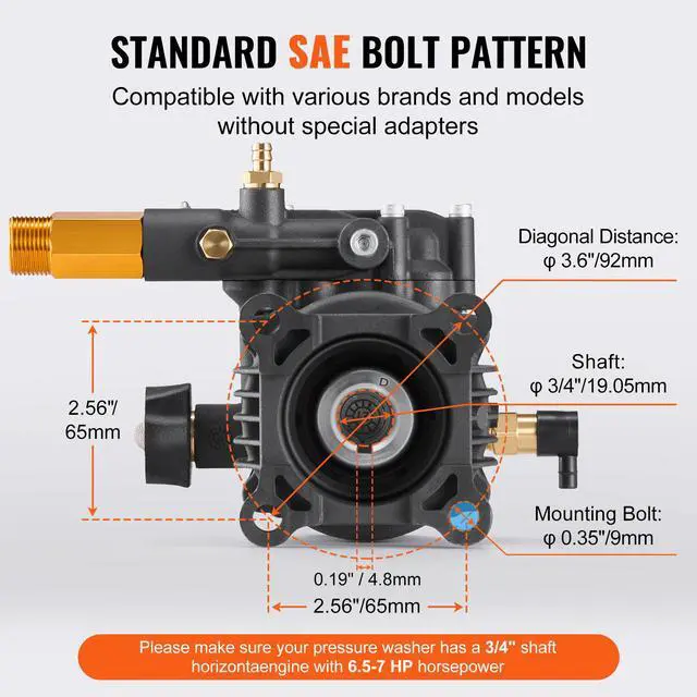 Alt view image 4 of 7 - Pressure Washer Pump, 3/4" Shaft Horizontal, 3500 PSI, 2.5GPM, Replacement Power Washer Pumps Kit with 5 Nozzles, Hardware and Siphon Tube, Compatible with Simpson, Honda, Troy-Bilt, Generac