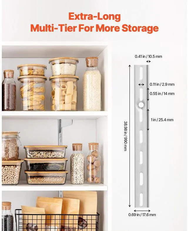 Alt view image 2 of 7 - Shelf Pilaster, 39-inch 10 Pack, Upright Wall Shelving System, Heavy Duty Support System Single Slot Shelf Rails, 40 Screws Included, Suitable for Cabinet Closet Organization Storage, Silver