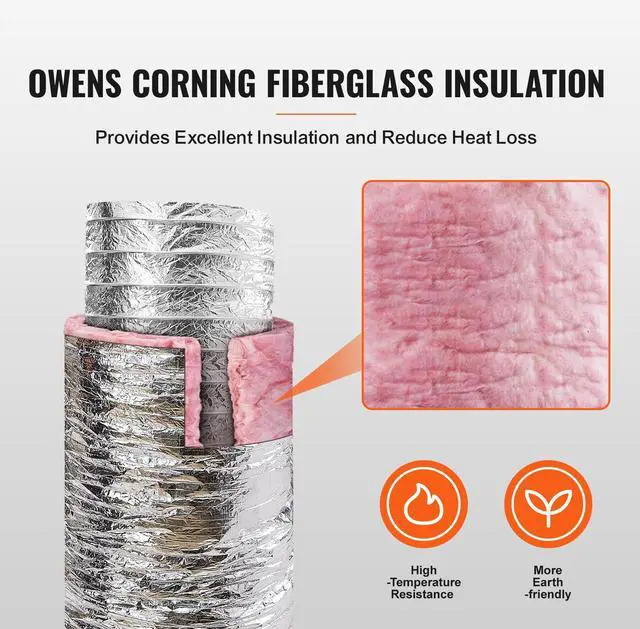 Alt view image 2 of 7 - Dryer Vent Hose, 4'' Insulated Flexible Duct 25FT Long with 2 Duct Clamps, Heavy-Duty Three Layer Protection for HVAC Heating Cooling Ventilation and Exhaust, R-6.0 Flame Resistance Value