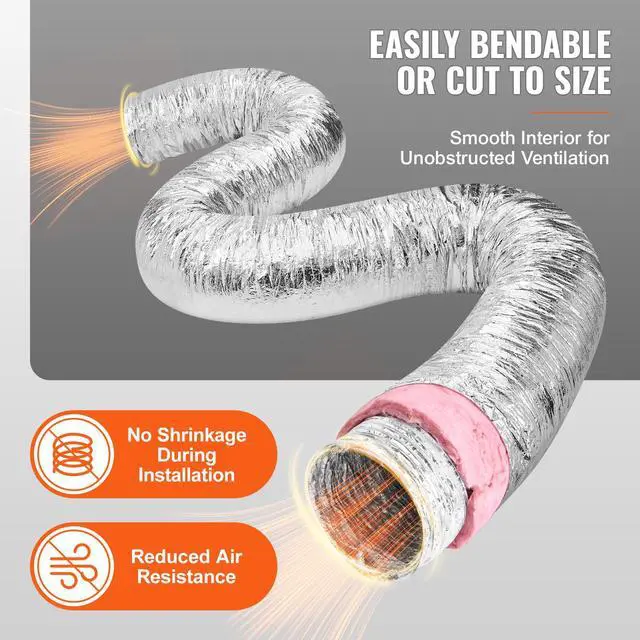 Alt view image 4 of 7 - Dryer Vent Hose, 4'' Insulated Flexible Duct 25FT Long with 2 Duct Clamps, Heavy-Duty Three Layer Protection for HVAC Heating Cooling Ventilation and Exhaust, R-6.0 Flame Resistance Value
