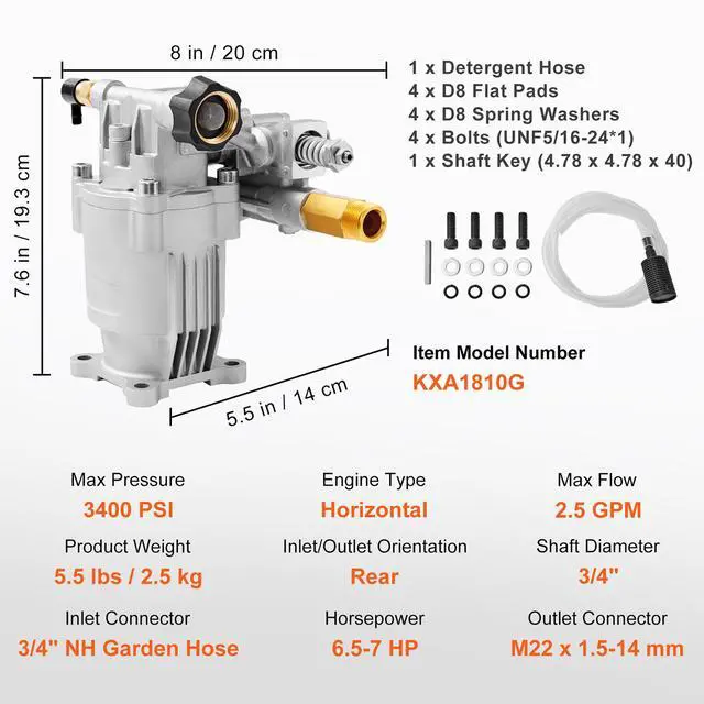 Alt view image 7 of 7 - Pressure Washer Pump, 3/4" Shaft Horizontal, 3400 PSI, 2.5 GPM, Replacement Power Washer Pumps Kit, Parts Washer Pump, Compatible with Honda, Simpson, RYOBI, Briggs & Stratton, Subaru, Craftsman