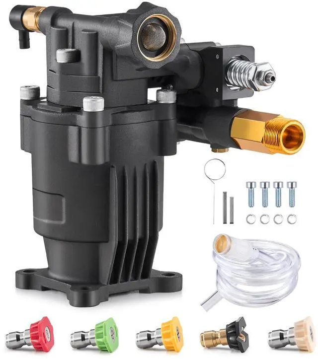 Main image of Pressure Washer Pump, 3/4" Shaft Horizontal, 3500 PSI, 2.5GPM, Replacement Power Washer Pumps Kit with 5 Nozzles, Hardware and Siphon Tube, Compatible with Simpson, Honda, Troy-Bilt, Generac