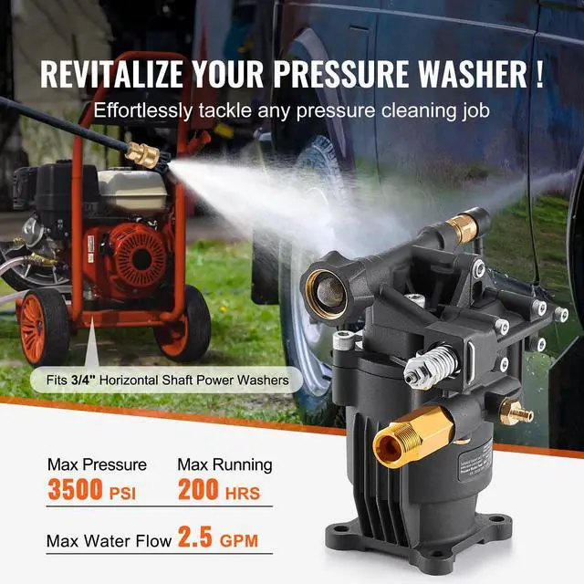 Alt view image 2 of 7 - Pressure Washer Pump, 3/4" Shaft Horizontal, 3500 PSI, 2.5GPM, Replacement Power Washer Pumps Kit with 5 Nozzles, Hardware and Siphon Tube, Compatible with Simpson, Honda, Troy-Bilt, Generac