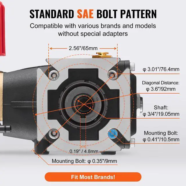 Alt view image 5 of 7 - Pressure Washer Pump, 3/4" Shaft Horizontal Triplex Plunger, 3300 PSI, 2.5GPM, Replacement Power Washer Pumps Kit with 5 Nozzles, Compatible with Simpson MorFlex 40224, 40225, 40226, Santoprene
