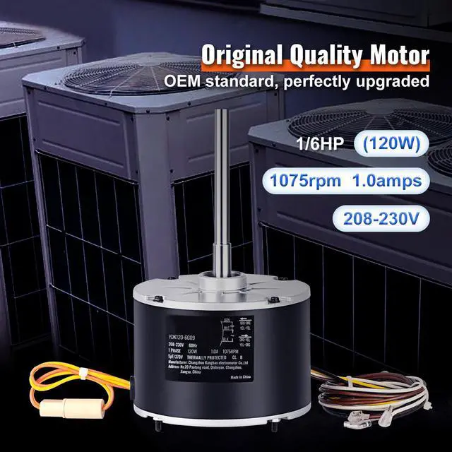 Alt view image 2 of 7 - VEVOR Condenser Fan Motor OGD1016, 1/6 HP 208-230V Condenser Fan Motor 1075RPM, OEM Standard Upgraded Replacement Condenser Motor Reversible Rotating, Explosion-proof CBB65 5F/370V Capacitor