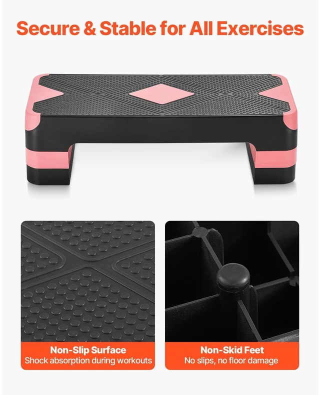 Alt view image 3 of 7 - Aerobic Exercise Step Platform, 28-Inch Workout Aerobic Stepper, Height Adjustable Fitness Training Step Deck Trainer with 4 Risers, Non-Slip Surface Bench for Home Gym Cardio Strength, Red