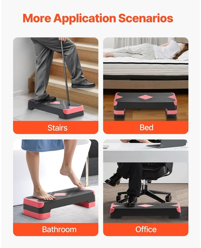 Alt view image 7 of 7 - Aerobic Exercise Step Platform, 28-Inch Workout Aerobic Stepper, Height Adjustable Fitness Training Step Deck Trainer with 4 Risers, Non-Slip Surface Bench for Home Gym Cardio Strength, Red