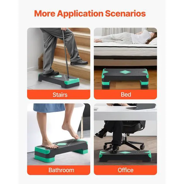 Alt view image 7 of 7 - Aerobic Exercise Step Platform, 28-Inch Workout Aerobic Stepper, Height Adjustable Fitness Training Step Deck Trainer with 4 Risers, Non-Slip Surface Bench for Home Gym Cardio Strength, Green