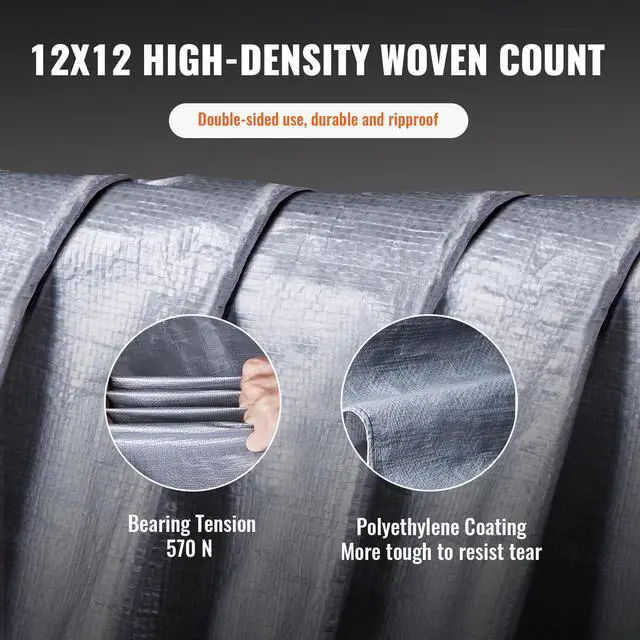 Alt view image 4 of 7 - Tarp Waterproof 16x20 ft, Plastic Poly Tarp Cover 10 Mil, Multi Purpose Tear UV and Temperature Resistant Outdoor Tarpaulin with High Durability Reinforced Grommets (Silver/Brown)
