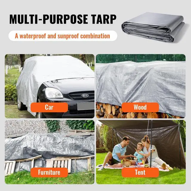 Alt view image 6 of 7 - Tarp Waterproof 16x20 ft, Plastic Poly Tarp Cover 10 Mil, Multi Purpose Tear UV and Temperature Resistant Outdoor Tarpaulin with High Durability Reinforced Grommets (Silver/Brown)