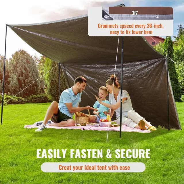 Alt view image 5 of 7 - Tarp Waterproof 16x20 ft, Plastic Poly Tarp Cover 10 Mil, Multi Purpose Tear UV and Temperature Resistant Outdoor Tarpaulin with High Durability Reinforced Grommets (Silver/Brown)