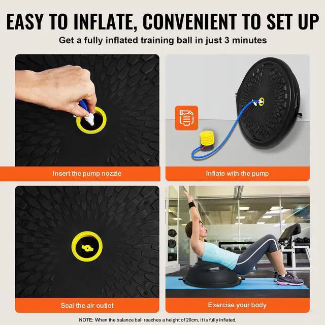 Alt view image 5 of 7 - Half Exercise Ball Trainer, 26 inch Balance Ball Trainer, 1500lbs Capacity Stability Ball, Yoga Ball with Resistance Bands & Foot Pump, Strength Fitness Ball for Home Gym Full Body Workout Black