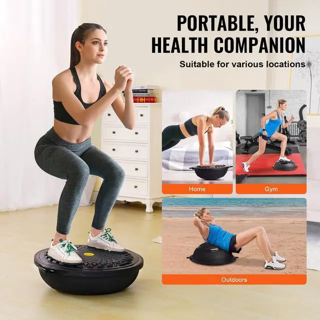Alt view image 6 of 7 - Half Exercise Ball Trainer, 26 inch Balance Ball Trainer, 1500lbs Capacity Stability Ball, Yoga Ball with Resistance Bands & Foot Pump, Strength Fitness Ball for Home Gym Full Body Workout Black