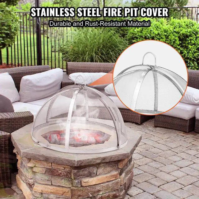 Alt view image 2 of 7 - Firepit Spark Screen Lid, 36" Diameter, Outdoor Firepit Ring Cover Round Accessories, Fire Pit Metal Cover, Easy-Opening Stainless Steel Fire Ring Covers for Outdoor Patio Fire Pits Backyard