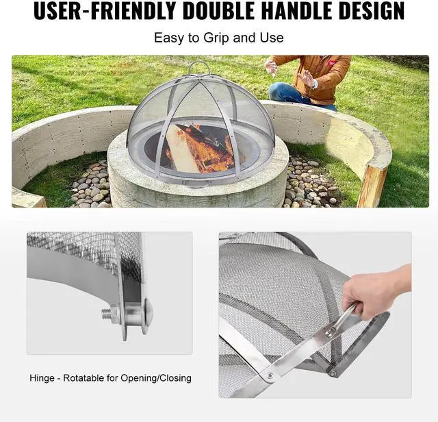 Alt view image 4 of 7 - Firepit Spark Screen Lid, 36" Diameter, Outdoor Firepit Ring Cover Round Accessories, Fire Pit Metal Cover, Easy-Opening Stainless Steel Fire Ring Covers for Outdoor Patio Fire Pits Backyard