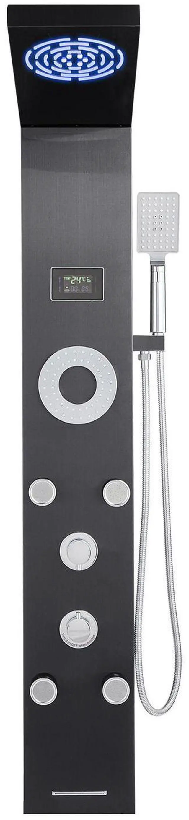 Main image of Shower Panel Tower System with Rainfall Shower Head, LED, 53 in Brushed Stainless Steel Shower Column, 6-Function Faucet, Wall-Mount Rain Massage System with 5 Body Jets, Handheld, Tub Spout