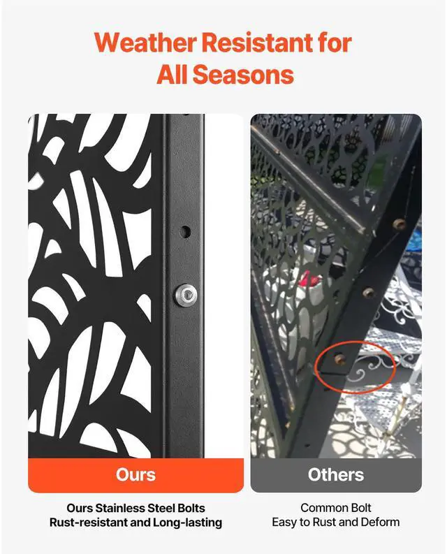 Alt view image 4 of 7 - Metal Privacy Screen, 47" W x 72" H, Outdoor Privacy Screens & Panels, Freestanding Outdoor Divider with Stand, 3-Panel Decorative Garden Steel Privacy Fence for Balcony Patio Indoor Room Black