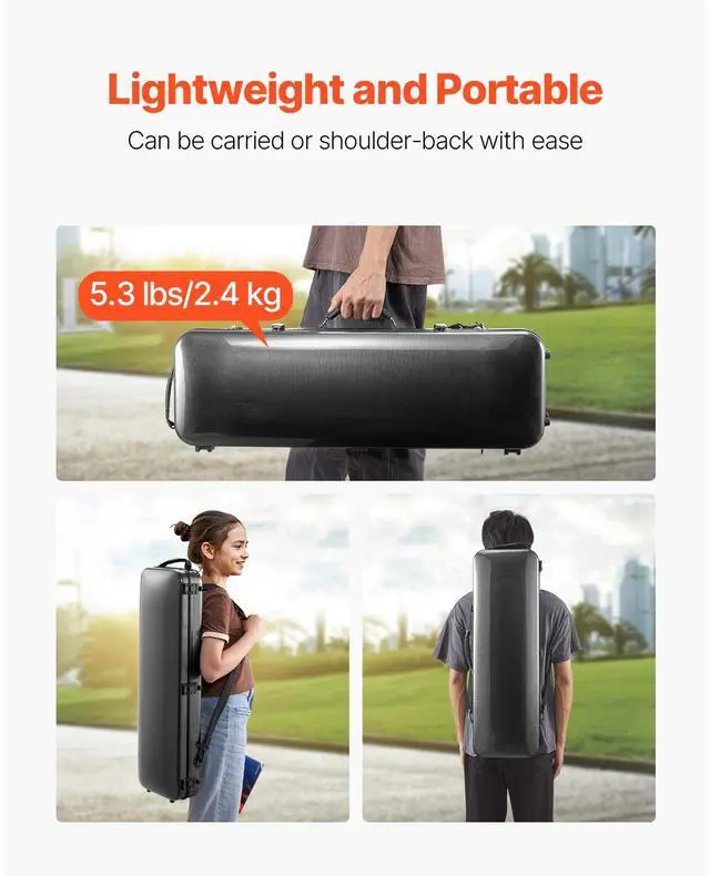 Alt view image 4 of 7 - Portable Composite Carbon Fiber 4/4 Full Size Violin Case Oblong Carrying Bag