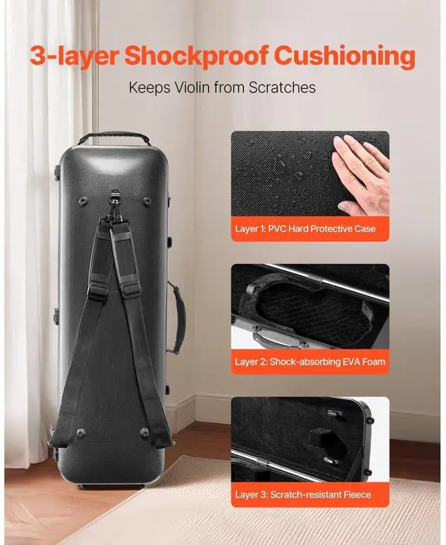 Alt view image 2 of 7 - Portable Composite Carbon Fiber 4/4 Full Size Violin Case Oblong Carrying Bag