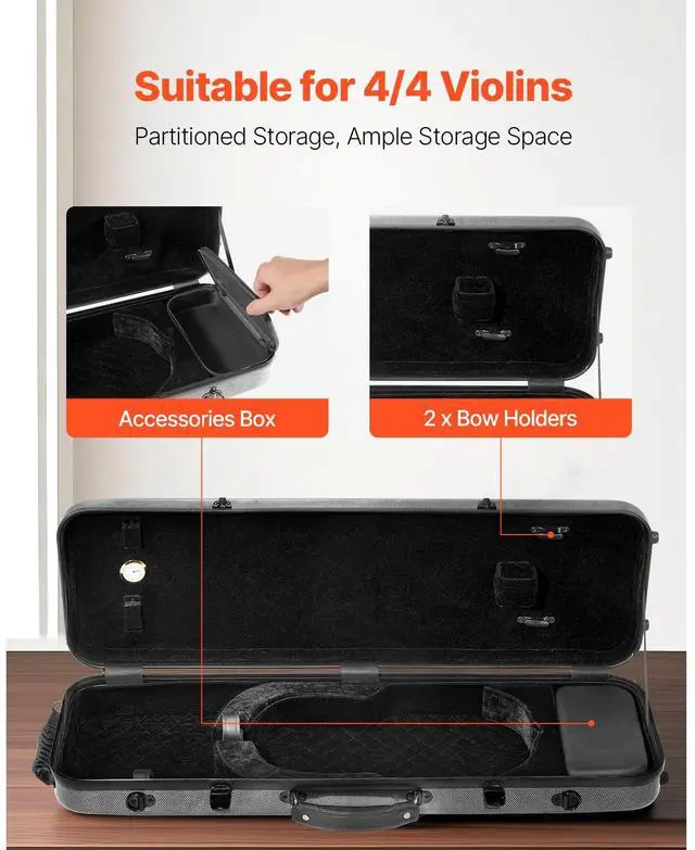 Alt view image 3 of 7 - Portable Composite Carbon Fiber 4/4 Full Size Violin Case Oblong Carrying Bag