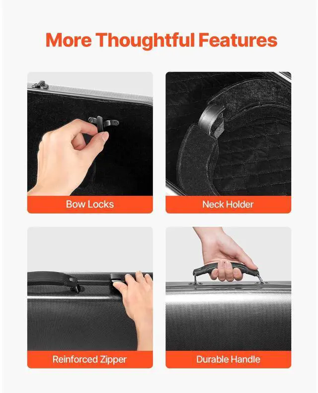 Alt view image 6 of 7 - Portable Composite Carbon Fiber 4/4 Full Size Violin Case Oblong Carrying Bag