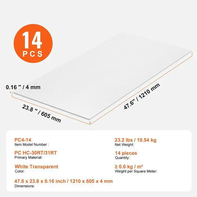 Alt view image 7 of 7 - 14 Pack Polycarbonate Greenhouse Panels, 2' X 4' X 0.16'' Roof Panels Sheets, Waterproof UV Protected Corrugated Plastic Roofing, Impact Resistance Clear Roofing Sheets for Greenhouse/Garden