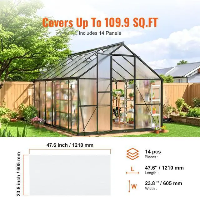 Alt view image 6 of 7 - 14 Pack Polycarbonate Greenhouse Panels, 2' X 4' X 0.16'' Roof Panels Sheets, Waterproof UV Protected Corrugated Plastic Roofing, Impact Resistance Clear Roofing Sheets for Greenhouse/Garden